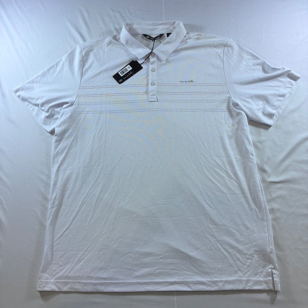 TravisMathew Mens XXL White Pima Cotton Blend Striped Golf Polo Shirt NWT